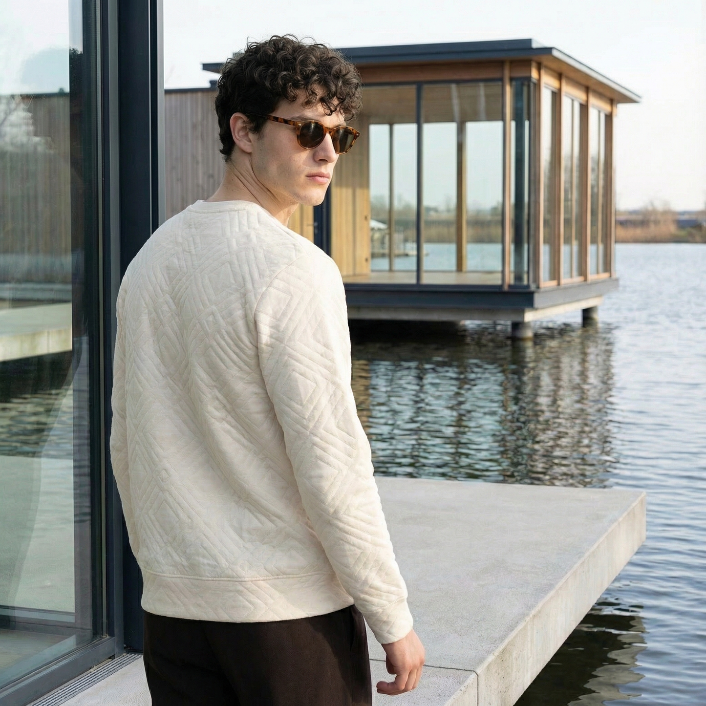 Beige Textured Sweatshirt