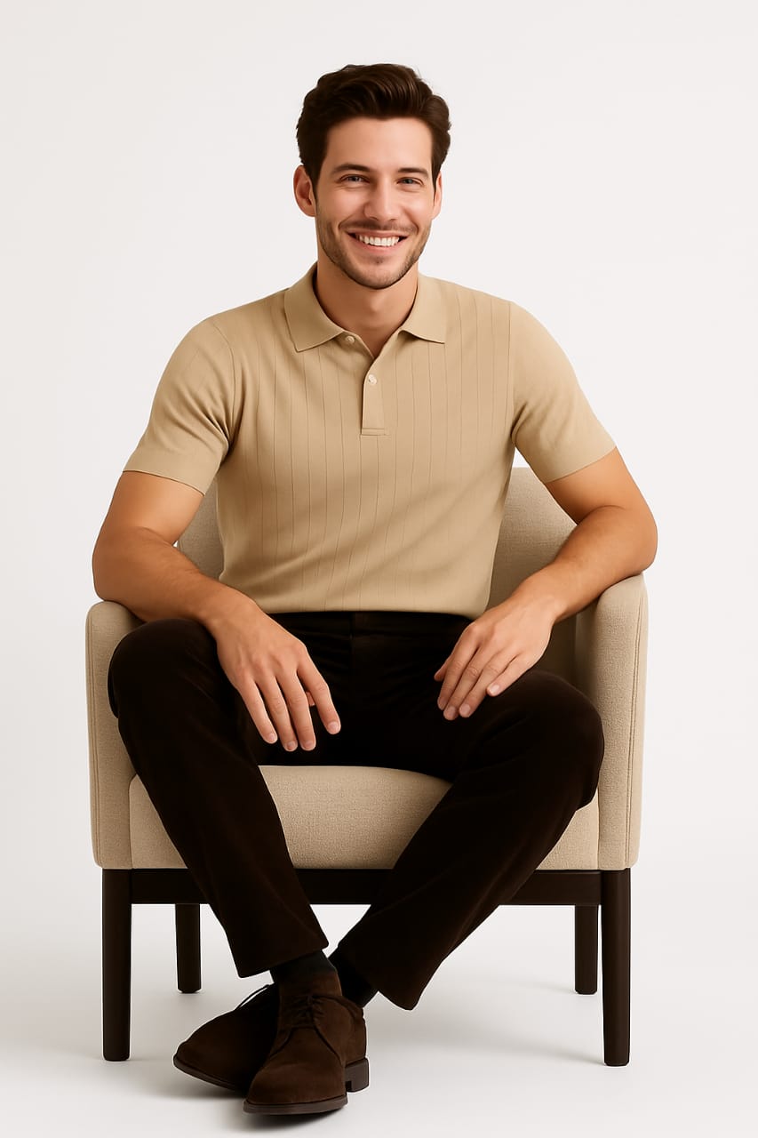 Classic Beige Drop Knit Polo