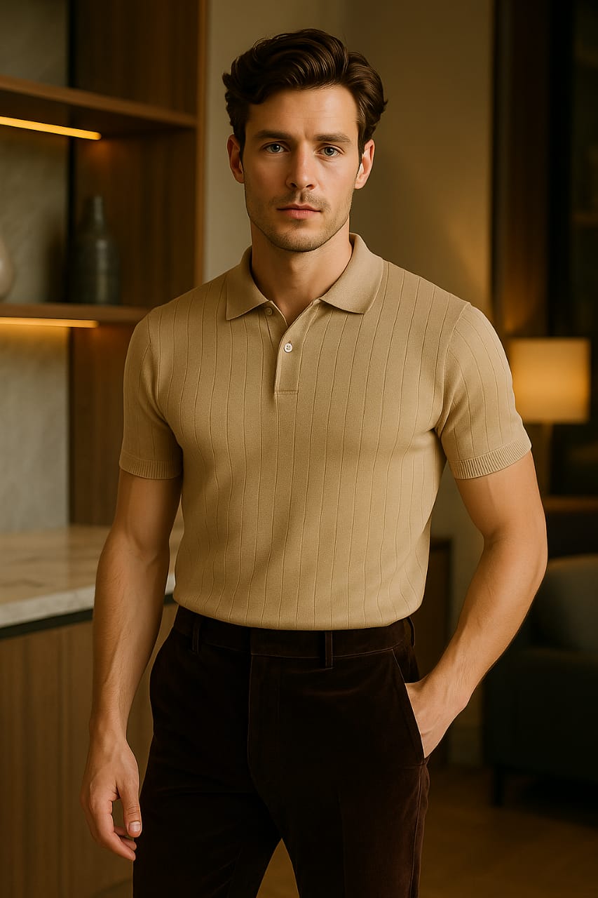 Classic Beige Drop Knit Polo