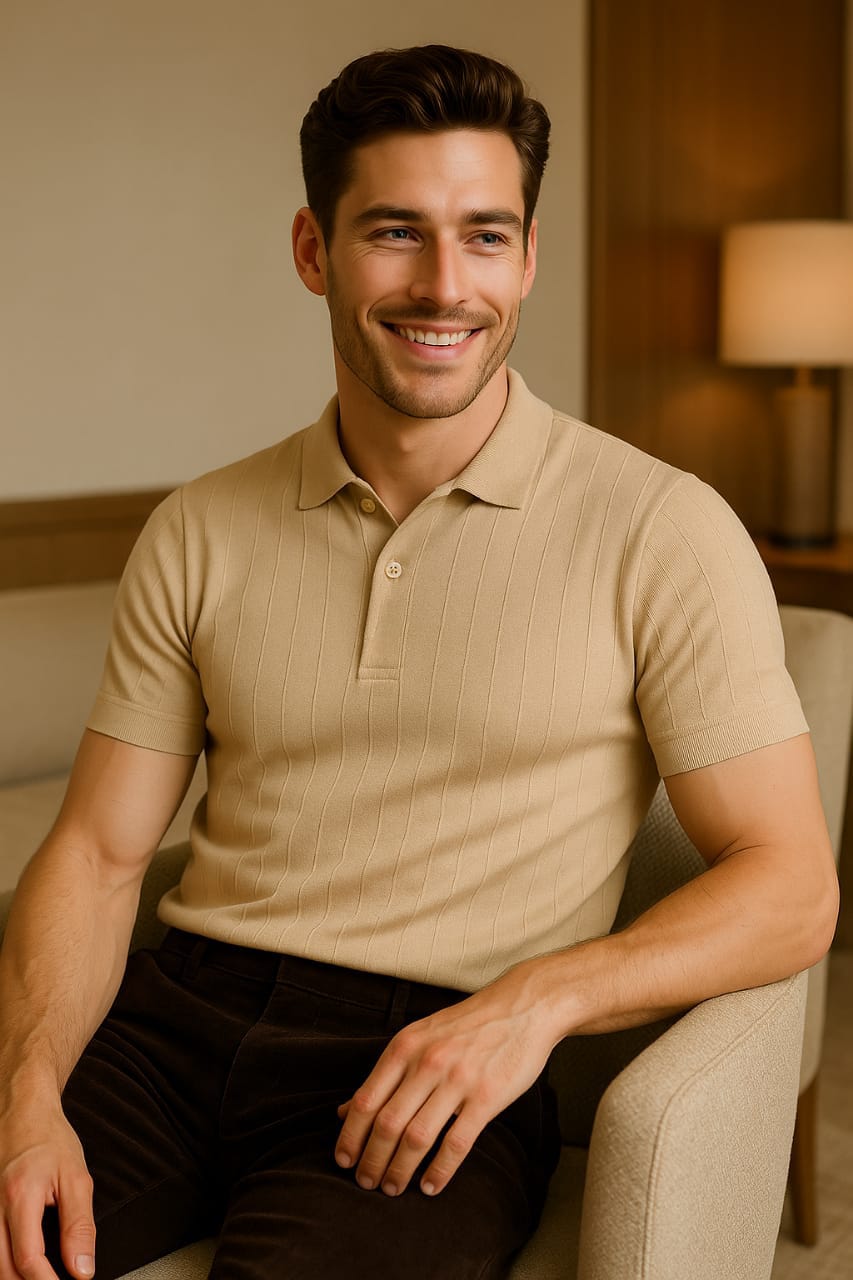 Classic Beige Drop Knit Polo