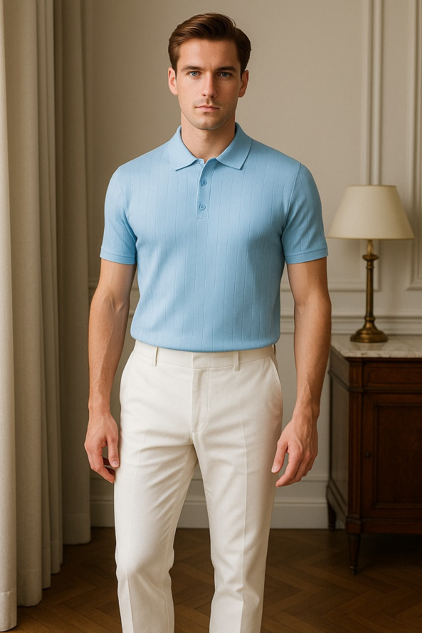 Sky Blue Drop Knit Polo