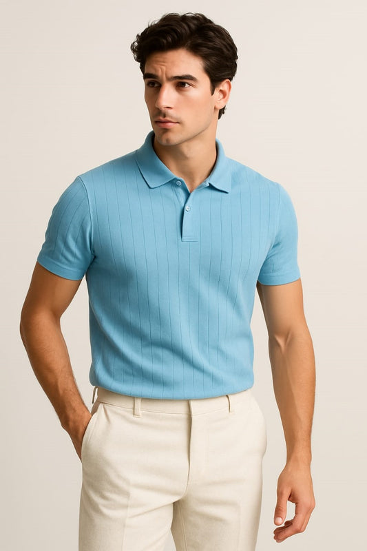 Sky Blue Drop Knit Polo