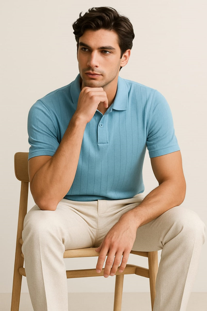 Sky Blue Drop Knit Polo